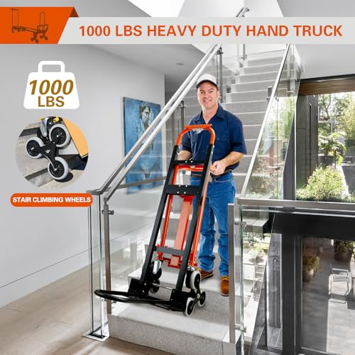 3 in 1 Stair Climbing Dolly Cart with Wheels,1000LBS(Orange) - color: Orange