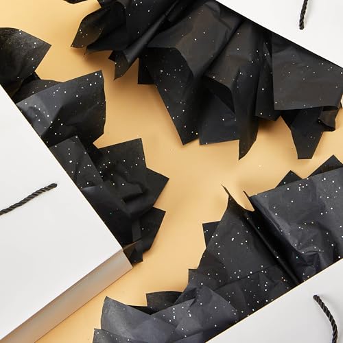 SUNCOLOR 36 Sheets Glitter Black Tissue Paper for Gift Bags, 20 x 20 Inch Sparkling Wrapping Tissue for Halloween, Crafts & Party Packaging - color: Black