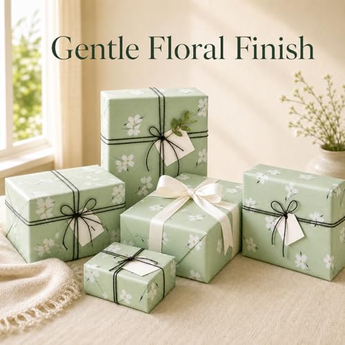 Ulmasinn Reversible Wrapping Paper Roll - 17” x 16.4 Ft, Double Sided Floral & Light Green for Gift Wrapping, Wedding, Baby Shower, Birthday - color: Light Green Floral