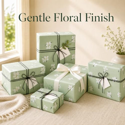 Ulmasinn Reversible Wrapping Paper Roll - 17” x 16.4 Ft, Double Sided Floral & Light Green for Gift Wrapping, Wedding, Baby Shower, Birthday - color: Light Green Floral