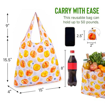 Stelle Lightweight Reusable Grocery Bag with Handles Ripstop Nylon Foldable Tote Shopping Bags for Travel and Groceries - color: Sparkling Peach