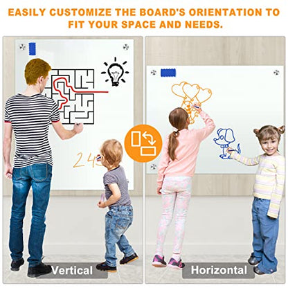 H-Qprobd Glass Whiteboard 60"x40" Magnetic Dry Erase White Board for Wall, Includes 12 Magnets, 8 Markers and 2 Erasers - size: Glass 60"x40"