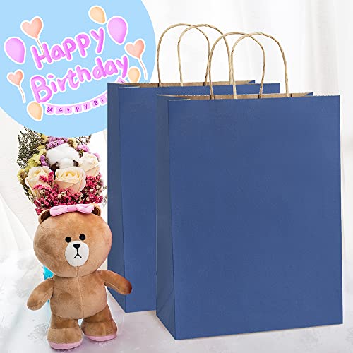 BagDream Kraft Paper Bags with Handles 10x5x13 Inch Navy Blue 50 Pack Bulk - color: Navy Blue