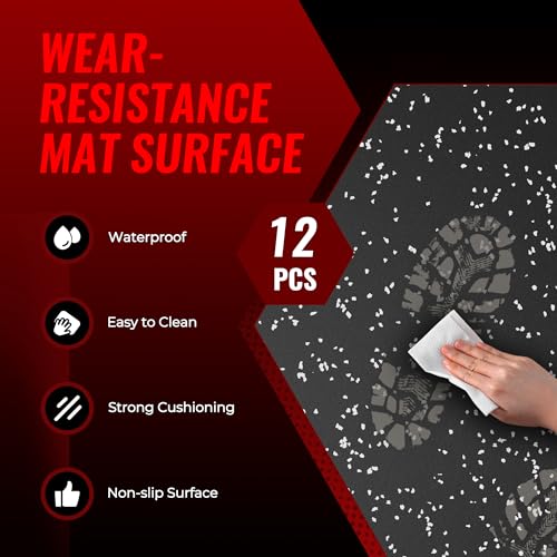 SUPERJARE 0.79'' Extra-Thick 12 Pcs 48 Sq Ft Exercise Equipment Mats - color: Black/Grey, size: 12 Tiles (48 Sq Ft)