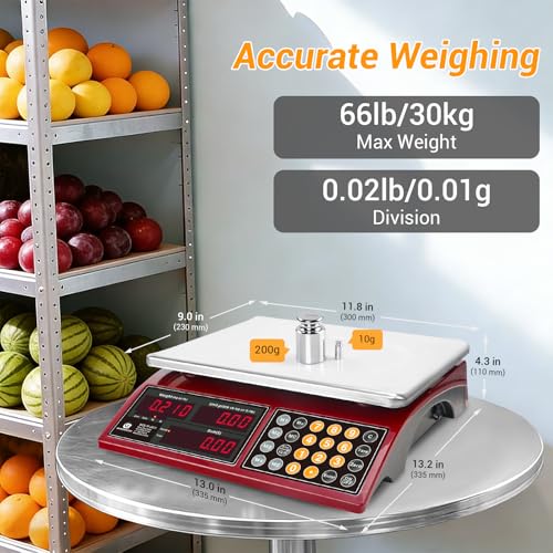 66lb Digital Commercial Kitchen Scale with Price Computing - color: Stainless Steel Scale Pan-Large Size-RED LED