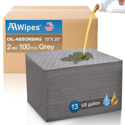 AAwipes Oil Absorbent Pads 15" X 20" 100 Packs Universal for All Liquids Oil Spill Control Oil Absorbing Sheets for Garage Grey OG1520-100 - size: 15"X20" 100PCS Grey