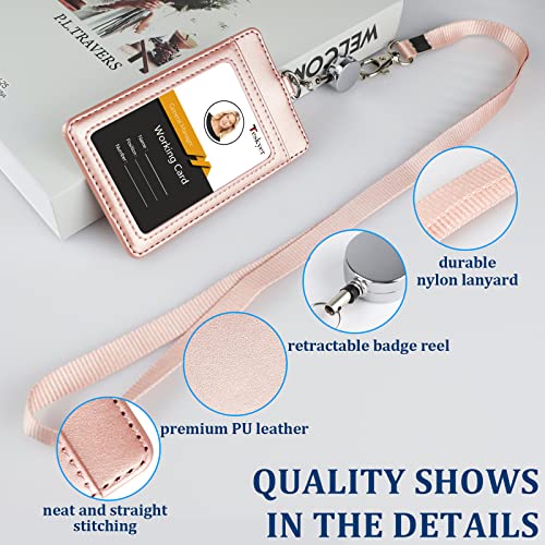 Teskyer Badge Holder with Retractable Lanyard, Vertical Rose Gold - color: Rose Gold #02, size: Vertical