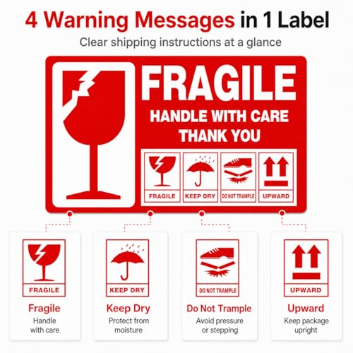 Large (6" X 3.5") Shipping Labels 300 pcs Fragile Handle with Care Warning Stickers Keep Dry Upward Do Not Trample - size: STK-01 300pcs