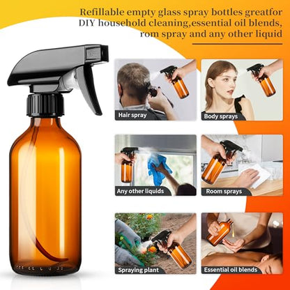 Vitreaux Amber Glass Spray Bottles 8oz,3 Pack Brown Glass Spray Bottles