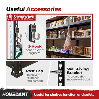 HOMEDANT Black 47.7" Deep 5 Tier Storage Shelves Garage Shelving Unit Metal - color: Black, size: 47.7"W x 24.1"D