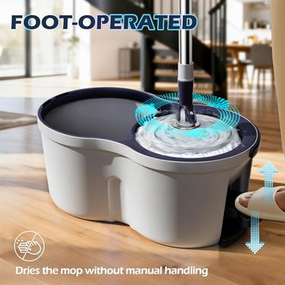 Masthome Spin Mop and Bucket Set,Easy Wring Foot Pedal Operated - color: Dark Blue