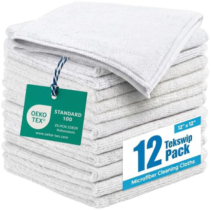 Microfiber Cleaning Cloth 12 Pack, 12 x 12 Inch White - color: White