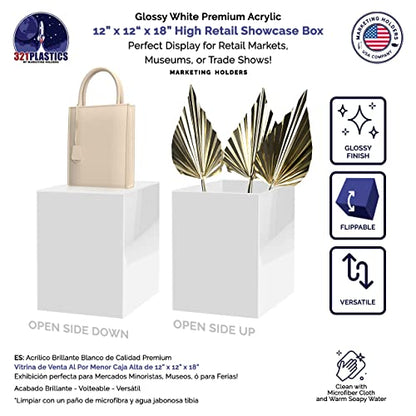 Display Cube Pedestal Art Sculpture Stand 12" x 12" x 18" No Lid White Acrylic One Piece Wedding Flowers Display Stand Trophy Art Figurine Showcase by Marketing Holders - size: 12"w x 12"d x 18"h