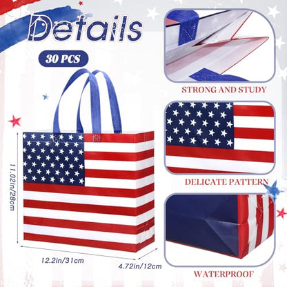 Abbylike 30 Pcs American Flag Gift Bag Patriotic Reusable Non Woven Tote - style: American Flag