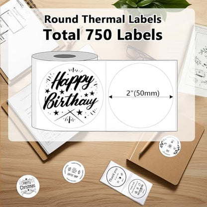 750PCS 2 Inch Circle Thermal Sticker Paper for Label Printer, White - color: White, size: 750PCS/Roll