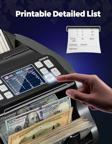 MUNBYN IMC22 Money Counter Machine Mixed Denomination, Dual-Display, CIS/UV/IR/MG Counterfeit Detection Bill Counter, USD, MXN, EUR, CAD Cash Counter for Business, Merchant, 2Y Protect (Black) - color: Black