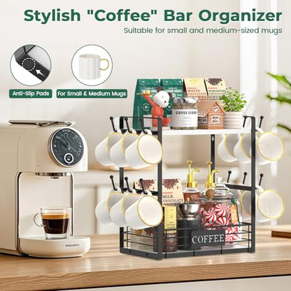 EsLuker.ly Coffee Mug Cup Holder Tree Bar Station Organizer, 2 Tier White - color: White + Black