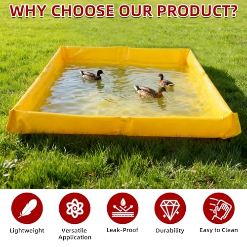 ATOLS Folding Duck Pond 4' x 4' x 6", Portable Spill Containment Tray, Berm, Dog Pool & Plastic Pond Tub for Outdoor Use (2 Pack)