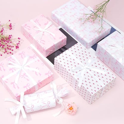 Larcenciel Pink Bow Tissue Paper, Coquette Gift Wrapping Tissue Paper for Gift Bags, Boxes & Crafts, Elegant Art Packaging Supplies for Birthday, Wedding, Baby Shower, Holidays Deco, 60 Sheets 20x14in - color: Pink Bow