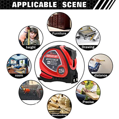 WISEUP Industrial Magnetic Tape Measure with Fractions 1/8 and Metric - color: 16 FT