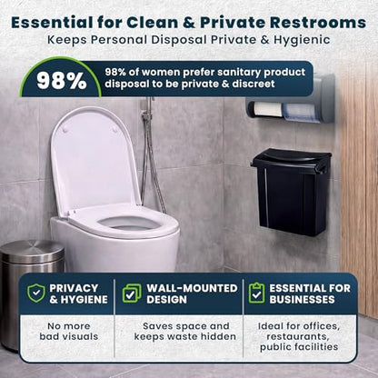 Alpine Sanitary Napkin Receptacle - Feminine Hygiene Disposal Container, Wall Mounted Trash Can with Odor Control Seal & Installation Hardware (Black) - color: Black