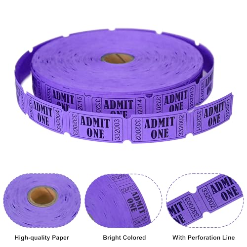LLIKED 2000 Purple Raffle Tickets 1" x 2" Admit One Single Roll - size: 2000 Purple