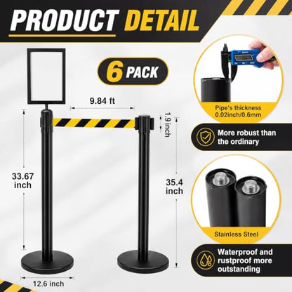 Geelin 6 Pack Crowd Control Stanchions Barriers, 9.8ft, Black Yellow - color: Black Yellow, size: 9.8ft