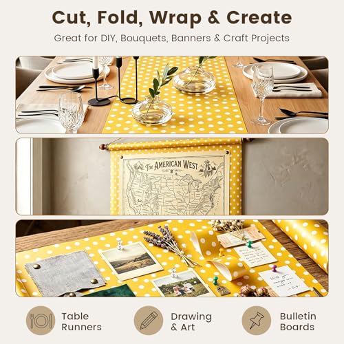 VGOODALL Yellow Reversible Wrapping Paper Roll, 17 inch X 33 Feet - color: Yellow,White