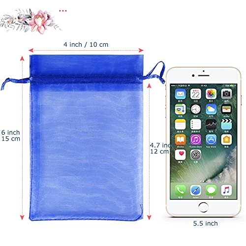 HRX Package Royal Blue Organza Bags 100pcs, 4 x 6 inch Mesh Drawstring Gift Bags Jewelry Pouches Small Sachet for Christmas Candy Party Favor - color: Royal Blue