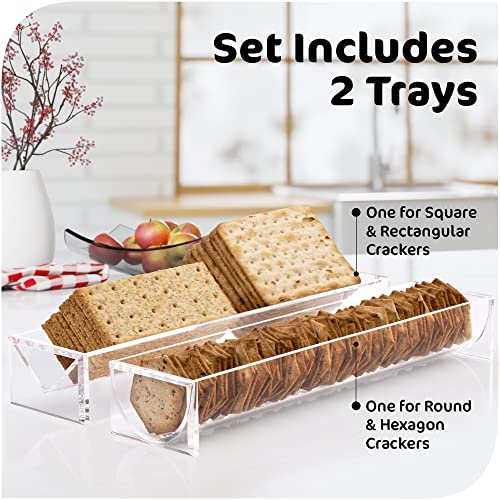 Clear Cracker Tray for Serving, Set of 2 Rectangular Cracker Holder for Serving Trays, Acrylic Food Display Cracker Serving Stand for Home, Party & Charcuterie Board Platter - size: 2 Cracker Trays