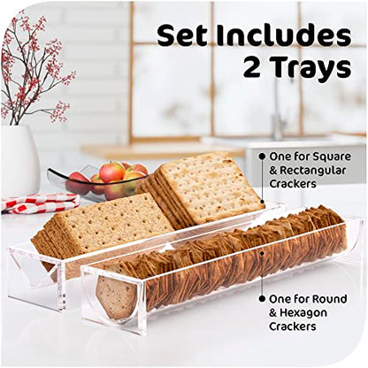 Clear Cracker Tray for Serving, Set of 2 Rectangular Cracker Holder for Serving Trays, Acrylic Food Display Cracker Serving Stand for Home, Party & Charcuterie Board Platter - size: 2 Cracker Trays