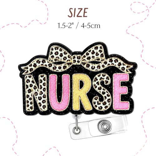 Leopard Print Nurse Badge Reel Retractable ID Holder Cute Coquette Bow Pink Gold Cheetah Animal Theme Girly Nursing Nurses CNA LPN RN Hospital Staff Lanyard Alligator Clip Accessories for Adult Women - style: Nurse