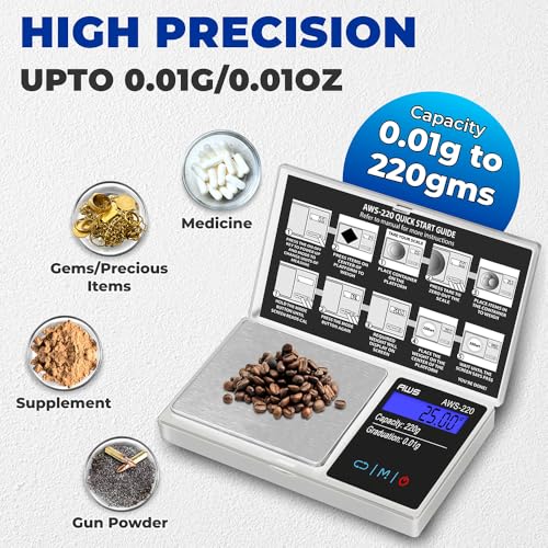 Series Digital Pocket Weight Scale 600g x 0.1g |Digital Gram Scale Small Scale Mini Food Scale Jewelry Scale Ounces/Grains Scale, Easy to Carry - AMERICAN WEIGH SCALES (Silver, 220g x 0.01g) - color: Silver, size: 220g x 0.01g