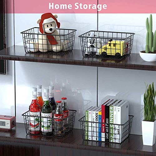 LeleCAT Black Wire Storage Baskets, Metal Household Storage Organizer for Kitchen，Pantry, Shelf, Freezer, Bathroom，Black 2 Pack - size: 2 Pack