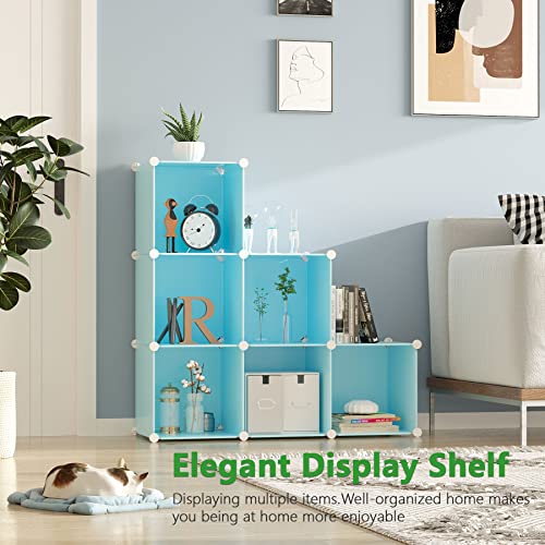 C&AHOME 6-Cube Storage Organizer Cube Shelf Closet Storage Bookcase, Blue - color: Blue
