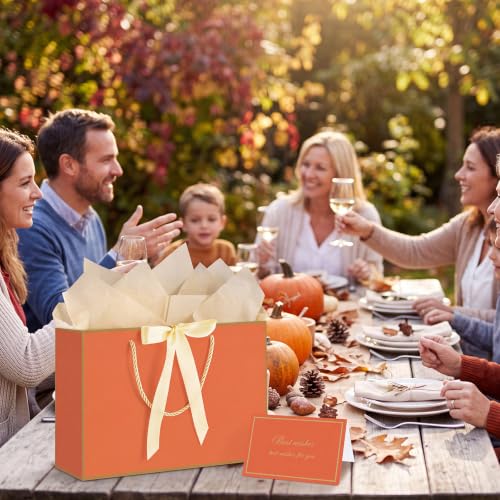 woric 2 Pcs Orange Gift Bags with Handles, 14" Medium Fall Gift Bags - color: Orange