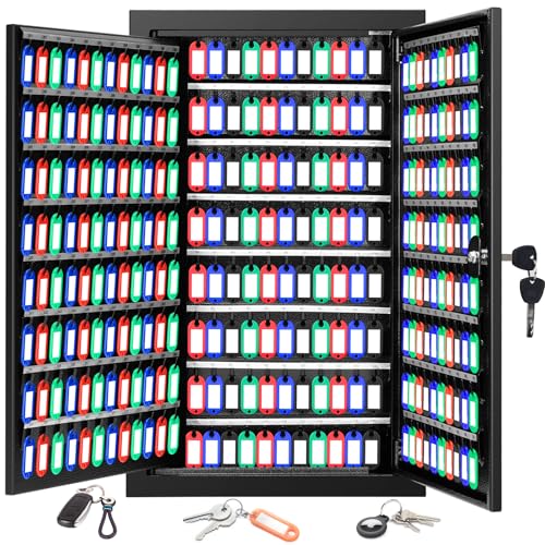 376 Keys Page Flip Key Lock Box Wall Mount with Numbered Hooks & Color Tags - color: Black, size: 376 Keys