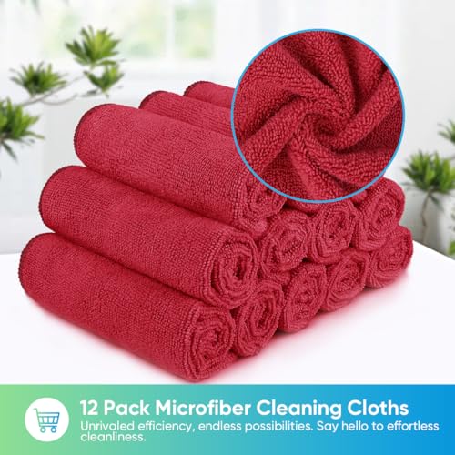 HOMEXCEL Red Microfiber Cleaning Cloth, Microfiber Towels for Car, 12 Pack - color: Red