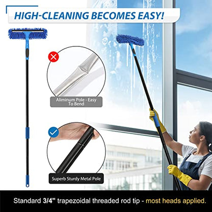 VITEVER Professional 69'' Window Squeegee Cleaner Tool with Extension Pole, 2-in-1 Squeegee for Window Cleaning Kit with Scrubber and Rotating Head, 1 Blade 2 Scrubber - size: 69 inches