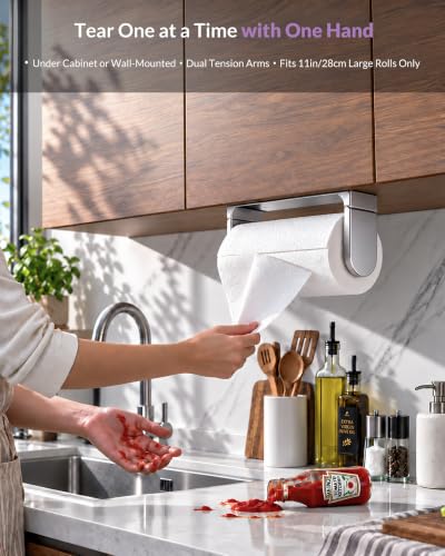 simpletome ONE Hand Paper Towel Holder Under Cabinet (Pearl Chrome Silver) - color: Pearl Chrome Silver