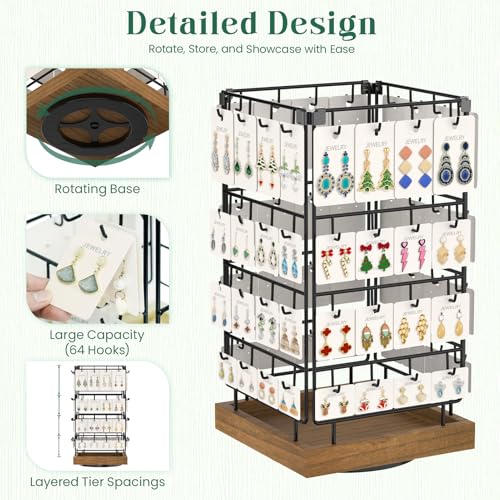 EsLuker.ly Rotating Earring Display Holder Stand for Vendors Selling, Brown - color: Brown+Black