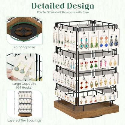 EsLuker.ly Rotating Earring Display Holder Stand for Vendors Selling, Brown - color: Brown+Black