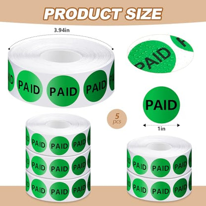 Zhanmai 5roll 5000pcs 1" Paid Sticker Self Adhesive Label Fluorescent Green - color: Green