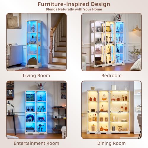 LELELINKY Farmhouse Narrow Glass Display Cabinet with Doors Set of 2 - color: White, size: 2 Pack