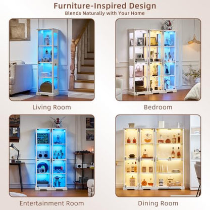 LELELINKY Farmhouse Narrow Glass Display Cabinet with Doors Set of 2 - color: White, size: 2 Pack