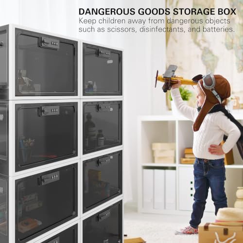 BUG HULL Large Capacity Medication Lock Box, Fridge Lock Box for Medicine Safe, Locking Medicine Box with Code for Snack, Food and Home Safety - color: Black