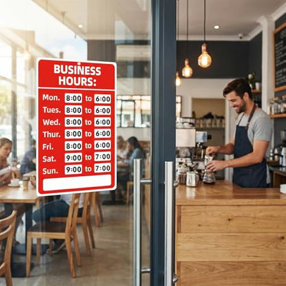 Business Hours Open Closed Sign Kit 2 Set, 11.81"x 7.87" Red White Operation Signs for Glass Door Window Store Office