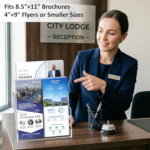 Acrylic Brochure Holder 8.5 x 11 Inch, 2 Tier, Flyer, Countertop Organizer