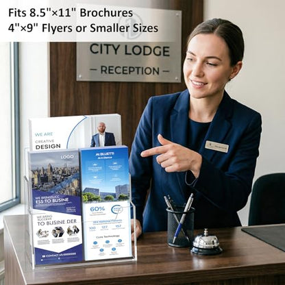 Acrylic Brochure Holder 8.5 x 11 Inch, 2 Tier, Flyer, Countertop Organizer
