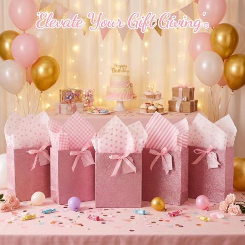 woric 120 Sheets Pink Tissue Paper for Gift Bags 20x14 Inch - color: Metallic Pink